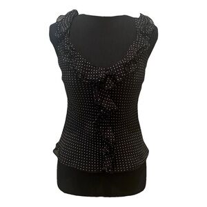 VTG Ralph Lauren Silk Black and White Polka Dot Ruffle Sleeveless Blouse